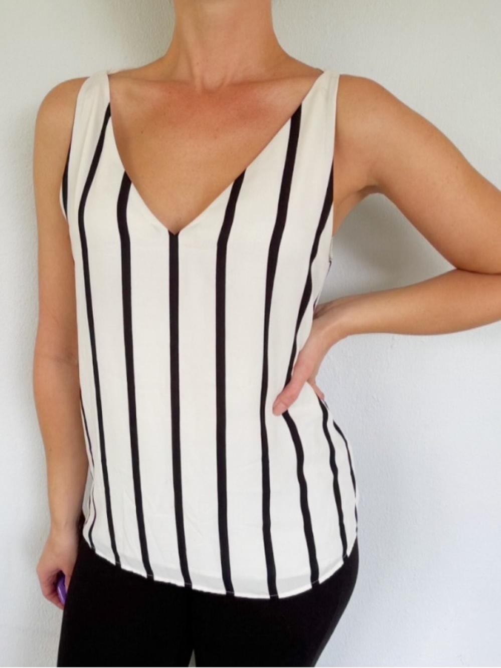 Express white black vertical stripe strappy crisscross chiffon blouse medium